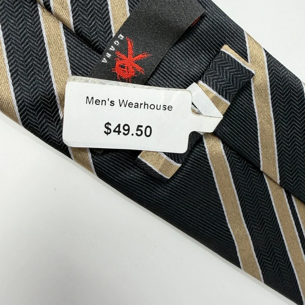 EGARA 100% Silk Tie Black Gold Gray Textured Diagonal Stripe NWT Men's Wearhouse